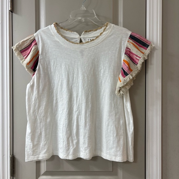 THML White Top with Multicolor Striped Ruffle Sleeves - Picture 1 of 5